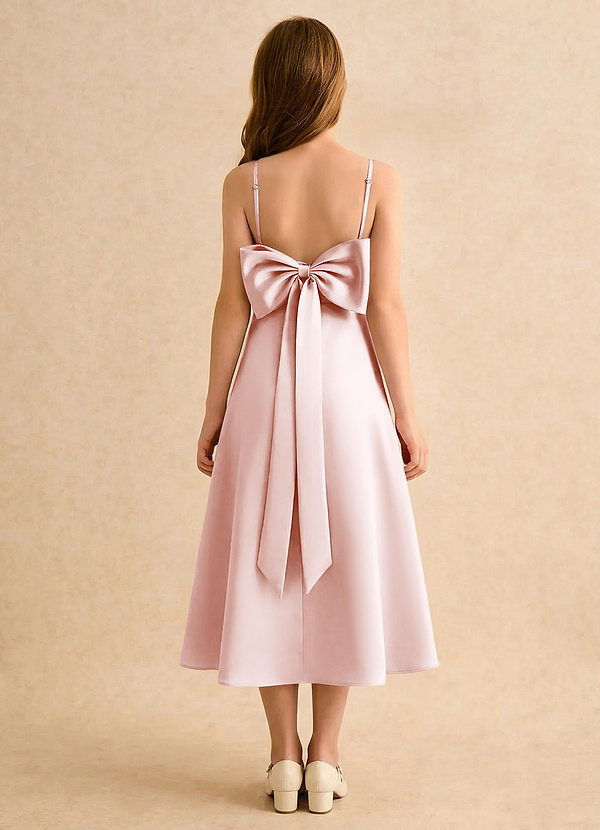 Azazie Jaella Girls Formal Blomsterpigekjoler A-Line Plisseret Mat satin Te-længde Kjole image1