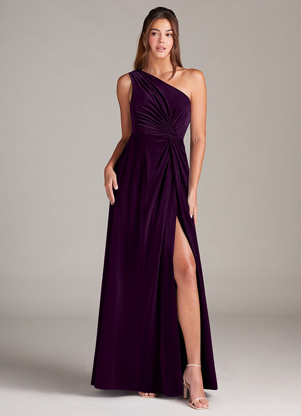 Azazie Brooke Brautjungfernkleider A-Linie One-Shoulder Samt Kleid Traube image1