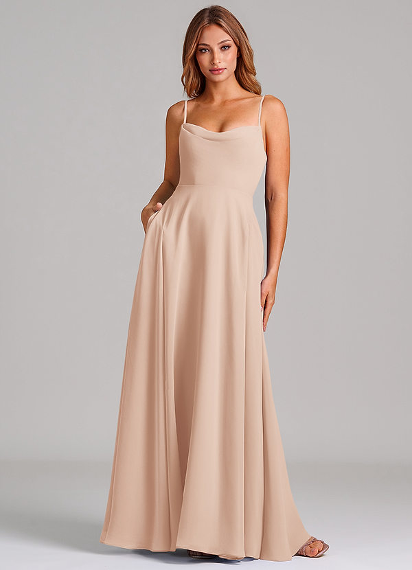 Azazie Elle Robes Demoiselle d'honneur Robe Trapèze en Mousseline de soie Plissée Rose Perle image1