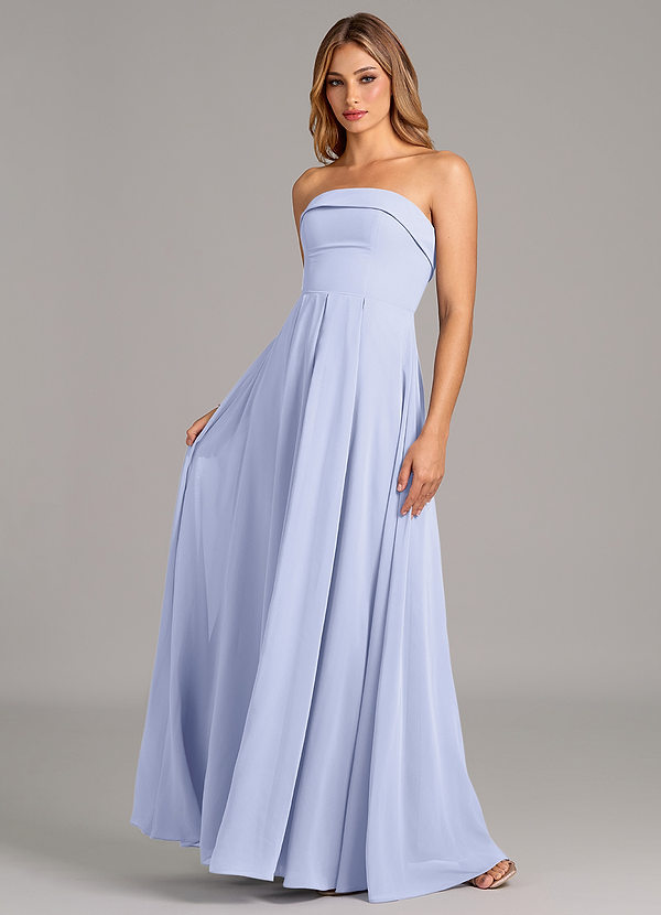 Azazie Lucienne 신부 들러리 드레스 인어 스트랩리스 쉬폰 바닥 길이 드레스 image1