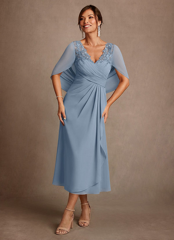 Azazie Forums Vestidos de Madre de la Novia Vestido de Azul Polvoriento de Encaje de Corte en A image1