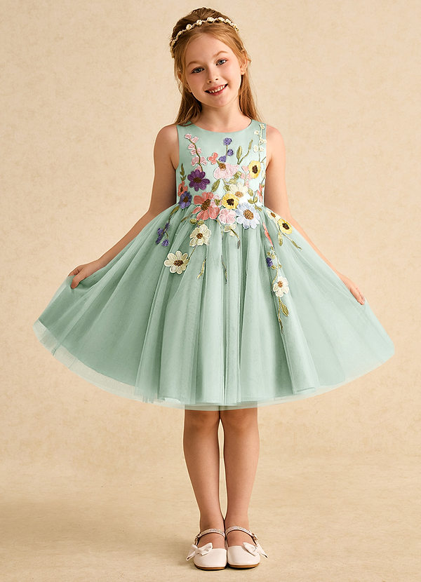 Azazie Prima Flower Girl Dresses Vestir Agave de Tule de Linha A com Arco image1