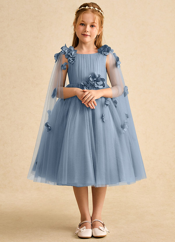 Azazie Staria Flower Girl Dresses Dusty Blue Ball-Gown Ruched Tulle Dress image1