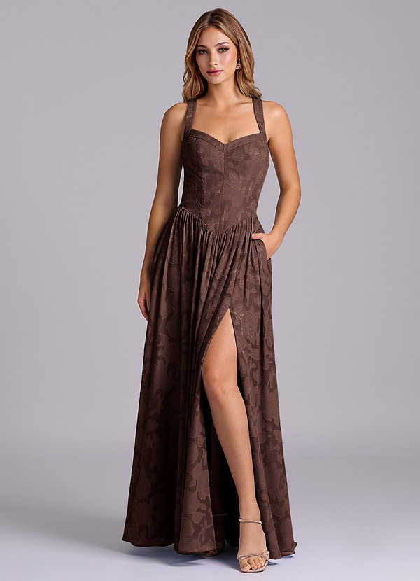 Azazie Francis Bruidsmeisjes Jurken Jurk van Bloemen Burn-out met A-Lijn Korset Ganache image1