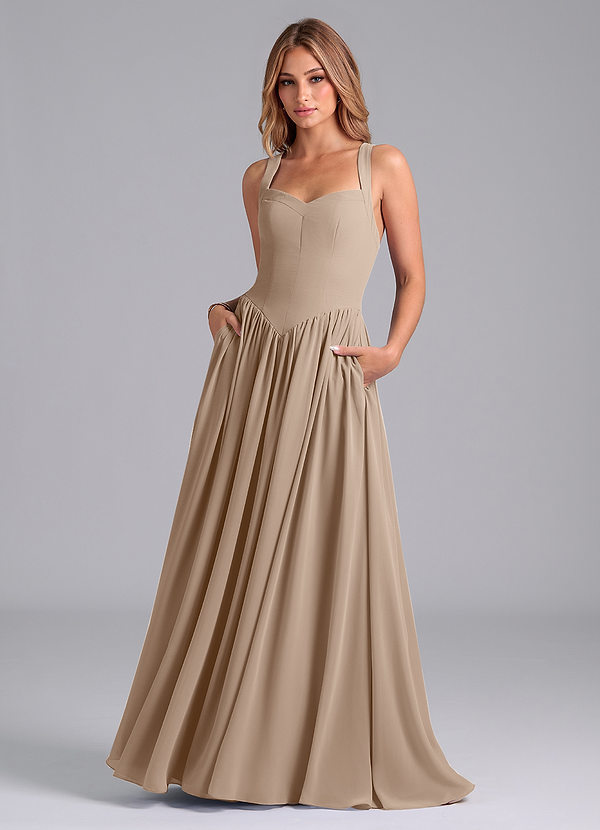 Azazie Francis 신부 들러리 드레스 A라인 코르셋 쉬폰 바닥 길이 드레스 image1