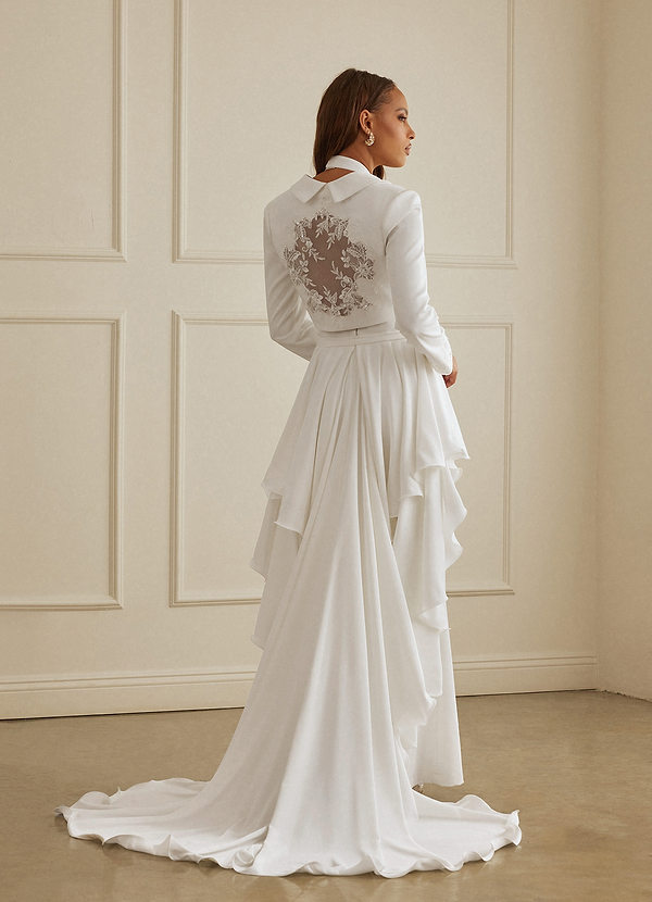 Christian Siriano Bridal for Azazie 2011 Wedding Dresses Crepe Back Satin Jumpsuit With Lace Illusion Jacket and Overskirt image1