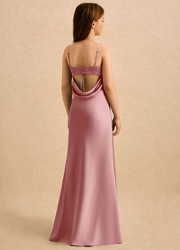 Azazie Mirabella Girls Formal Abiti da Damigella Bambina Abito Tubino in Raso Elasticizzato Scollo a Cuore Rosa Polverosa image1