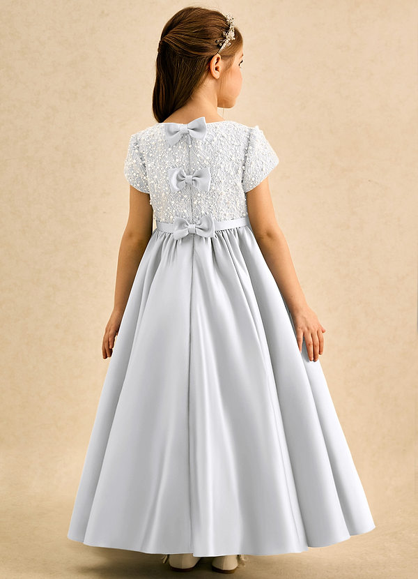 Azazie Cashew Flower Girl Dresses White Ball-Gown with Sleeves Matte Satin Dress image1