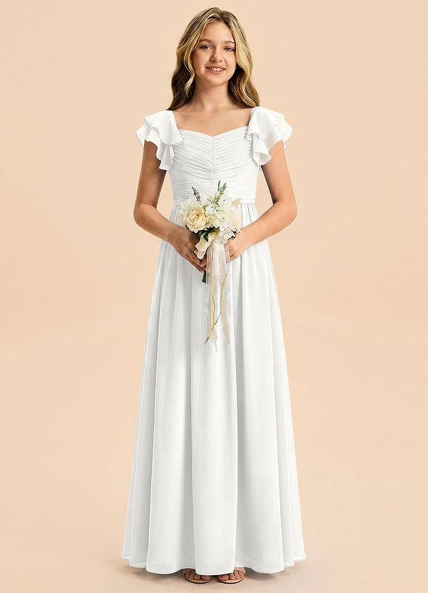 Azazie Anaya Junior Vestido Blanco de Gasa de Corte en A con Escote corazón image1