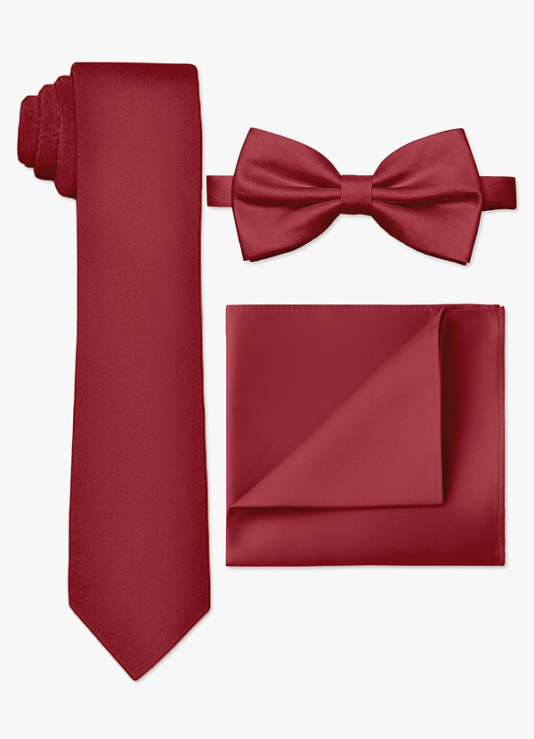 front Matte Satin Skinny Tie & Bow Tie & Pocket Square Set