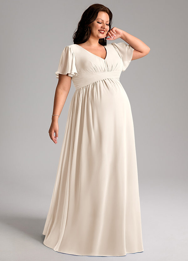 Azazie Verna Maternity Bridesmaid Dresses A-Line V-Neck Ruched Chiffon Floor-Length Dress image1