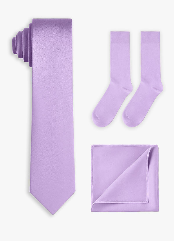 front Conjunto de corbata fina de satén elástico, pañuelo de bolsillo y calcetines a juego