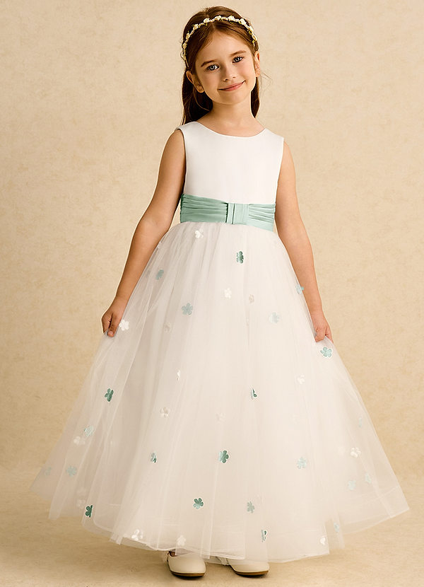 Azazie Cricket Vestidos de Niña de Flores Vestido de Marfil Agave de Satin Mate de Princesa con Plisado image1