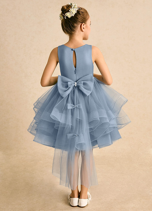 Azazie Tinie Flower Girl Dresses Dusty Blue Ball-Gown Bow Tulle Dress image1