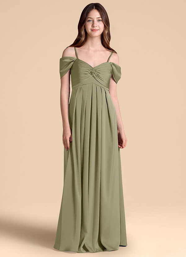 Azazie Kaitlynn Junior Vestido de Pistacho de Satén Elástico de Corte en A con Vestidos sin tirantes image1