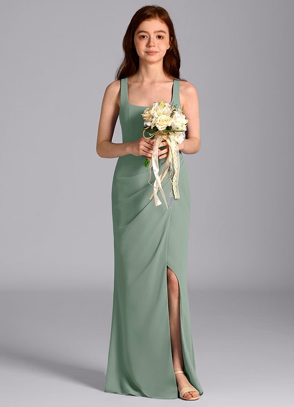 Azazie Mero Junior Silver Sage Mermaid Pleated Chiffon Dress image1