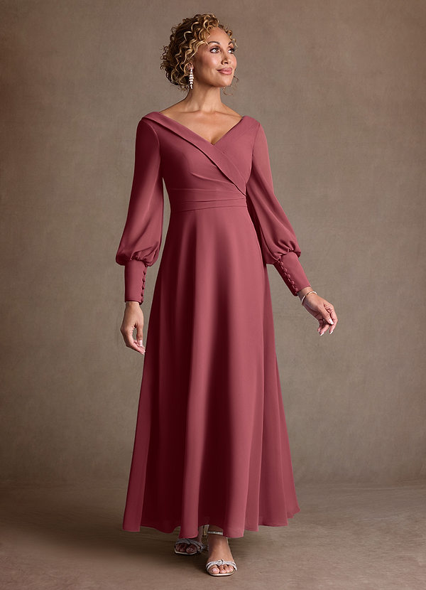 Azazie Paterson Suknie dla Matki Panny Młodej Linia A Pofałdowany Szyfon Długość kostki Sukienka image1