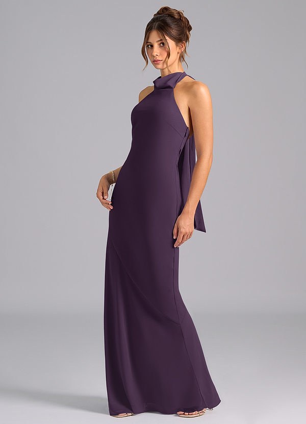 Azazie Velli Bridesmaid Dresses Plum Mermaid High Neck Chiffon Dress image1