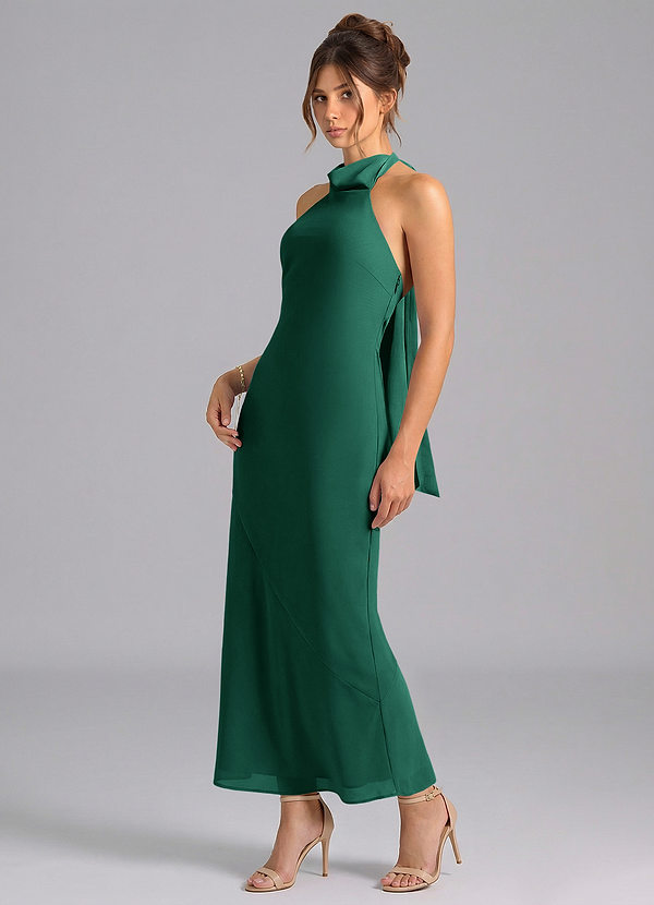 Azazie Velli Bridesmaid Dresses Emerald Mermaid High Neck Chiffon Dress image1