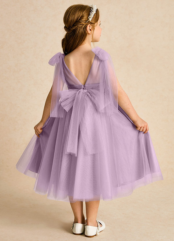 Azazie Dori Robes de Fillette d'Honneur Robe Trapèze en Tulle Rayé Glycine image1