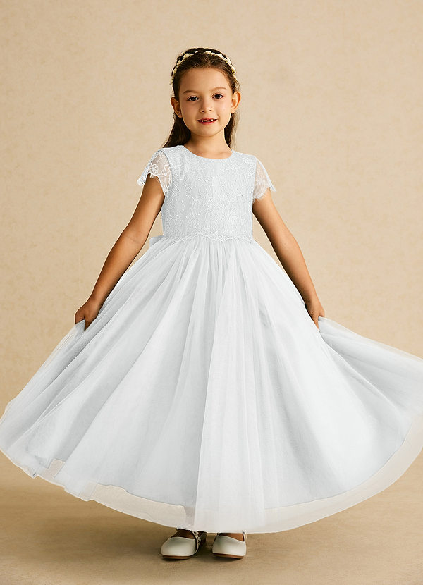 Azazie Bumblebee Abiti da Ragazza di Fiori Abito A-Line in Tulle Pizzo Bianco Diamante image1