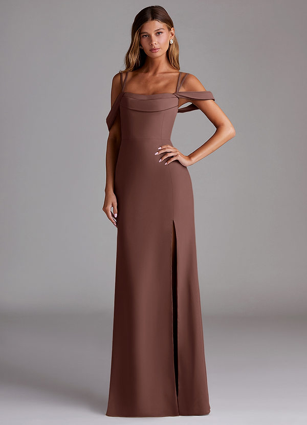 Azazie Callan Bridesmaid Dresses Espresso Mermaid Pleated Chiffon Convertible Dress image1