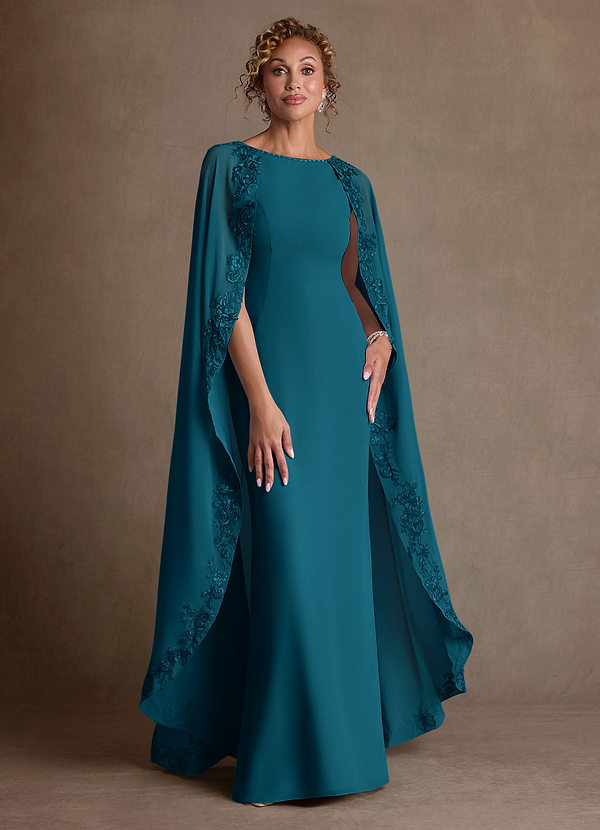 Azazie Artemisia Vestidos de Madre de la Novia Vestido de Azul Tinta de Gasa de Corte Recto con Encaje image1