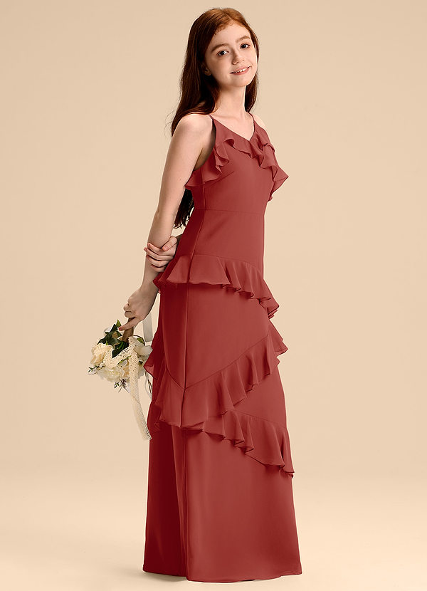 Azazie Evara Junior Abito A-Line in Chiffon Terracotta image1