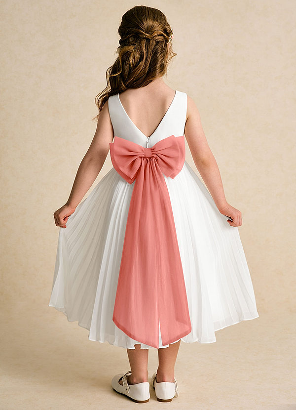 Azazie Margot Flower Girl Dresses Ivory Salmon Pink A-Line Pleated Chiffon Dress image1