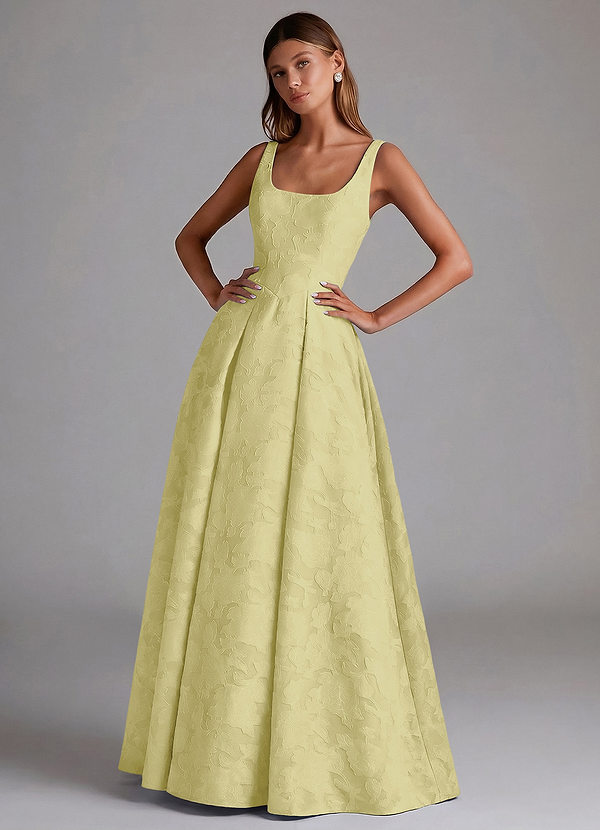 Azazie Amalie Šaty pro družičky A-Line Plisovaný Květinové vyhoření Délka podlahy Šaty image1