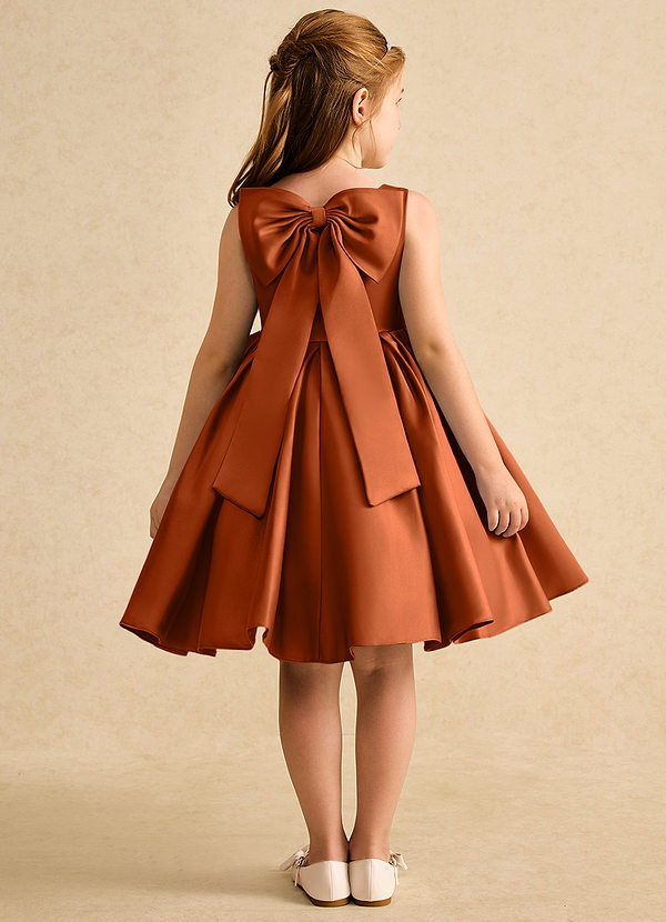 Azazie Jessie Flower Girl Dresses Burnt Orange A-Line Bow Matte Satin Dress image1