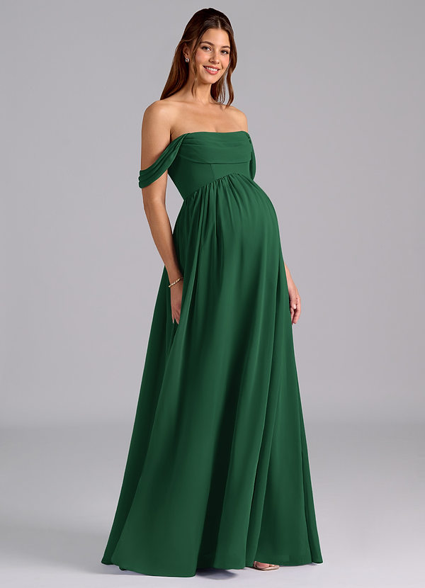 Azazie Saige Maternity Bridesmaid Dresses A-Line Pleated Chiffon Floor-Length Dress image1