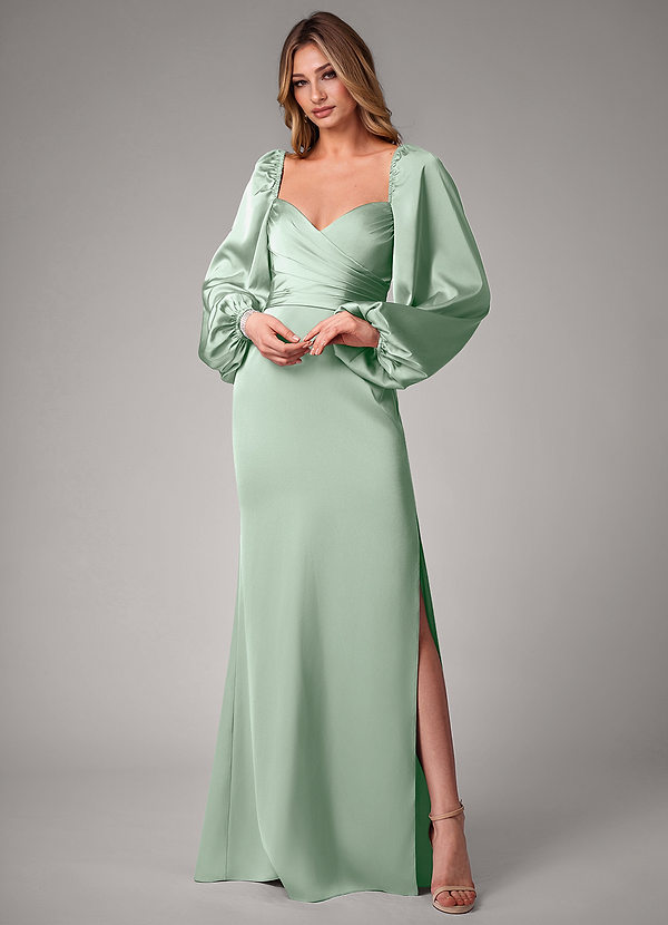 Azazie Sonata Vestidos Dama de Honor Vestido de Agave de Satén Elástico de Corte Recto Convertible con Manga larga image1