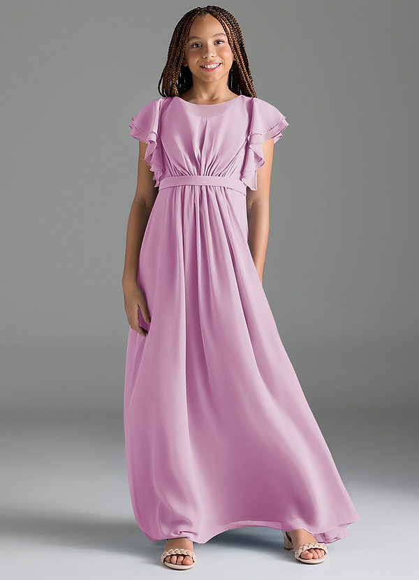 Azazie Daphne Junior Vestido de Rosa Caramelo de Gasa de Corte en A con Plisado image1