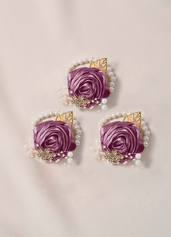 front 3PC Matching Color Bridesmaids Wrist Corsage with Pearl Bracelet