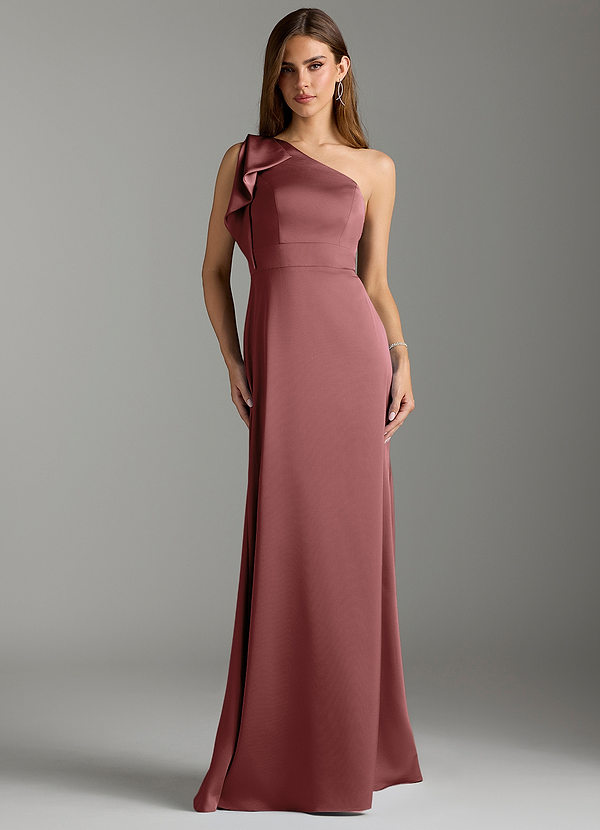 Azazie Rinna Bridesmaid Dresses Amethyst Mermaid Ruched Stretch Satin Dress image1