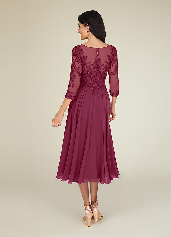 Cicinia Mulberry Mother Of The Bride Dress Long Chiffon A-line Tea Length V-neck Sequined Lace
