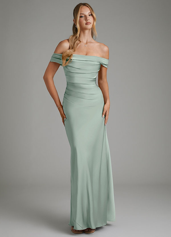 Azazie Hayden Bridesmaid Dresses Agave Mermaid Corset Stretch Satin Dress image1