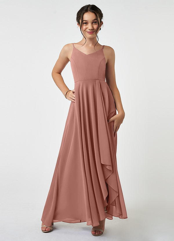 Azazie Collette Junior Cedar Rose A-Line Ruched Chiffon Dress image1