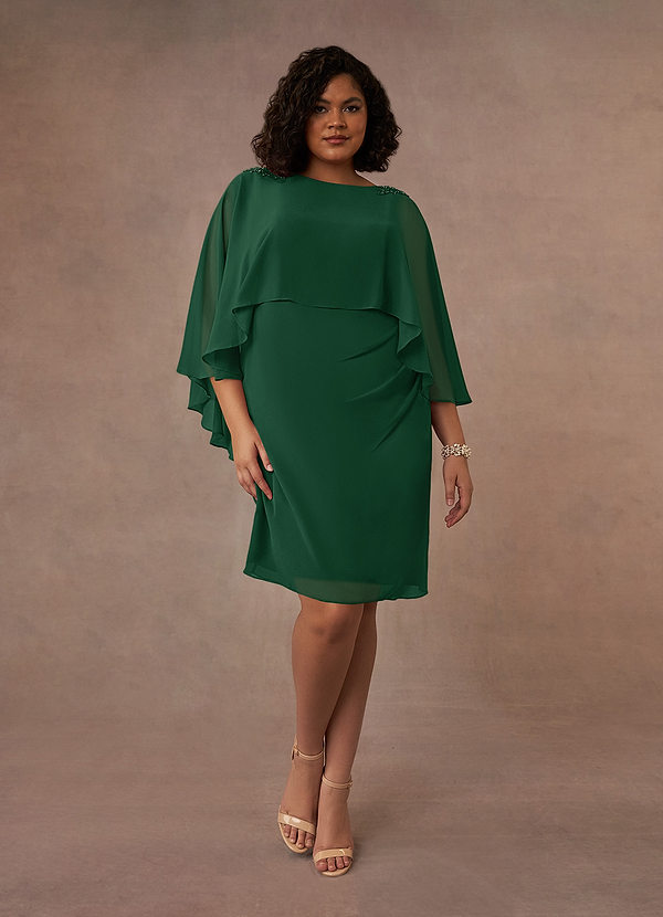 Azazie Mirra Mother of the Brides Dresses Dark Green Sheath Scoop Pleated Chiffon Dress image1
