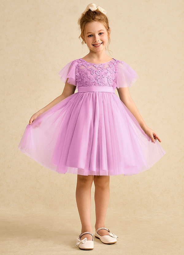 Azazie Queenie Robes de Fillette d'Honneur Robe Trapèze en Dentelle Rose Bonbon image1