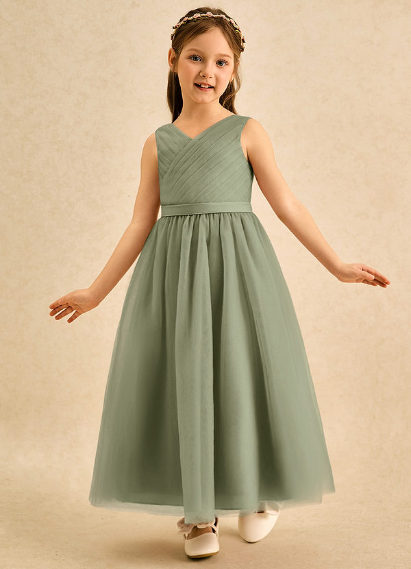 Azazie Lilium Blumenkinder Kleider A-Linie Plissee Tüll Kleid Pistazie image1