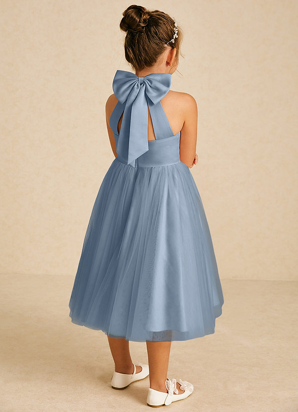 Azazie Dora Flower Girl Dresses Dusty Blue A-Line Bow Tulle Dress image1