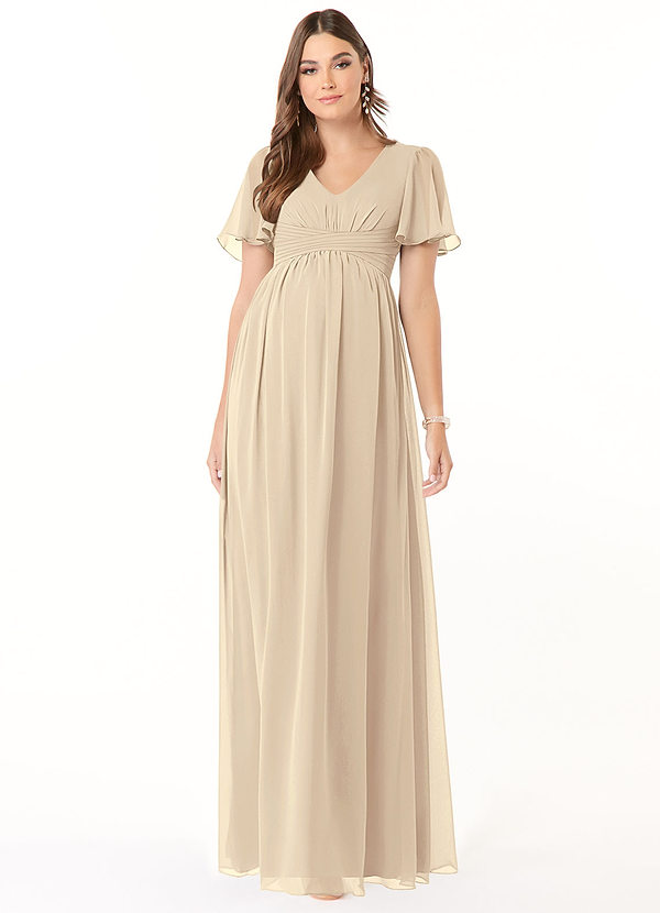 Azazie Verna Maternity Bridesmaid Dresses A-Line V-Neck Ruched Chiffon Floor-Length Dress image1