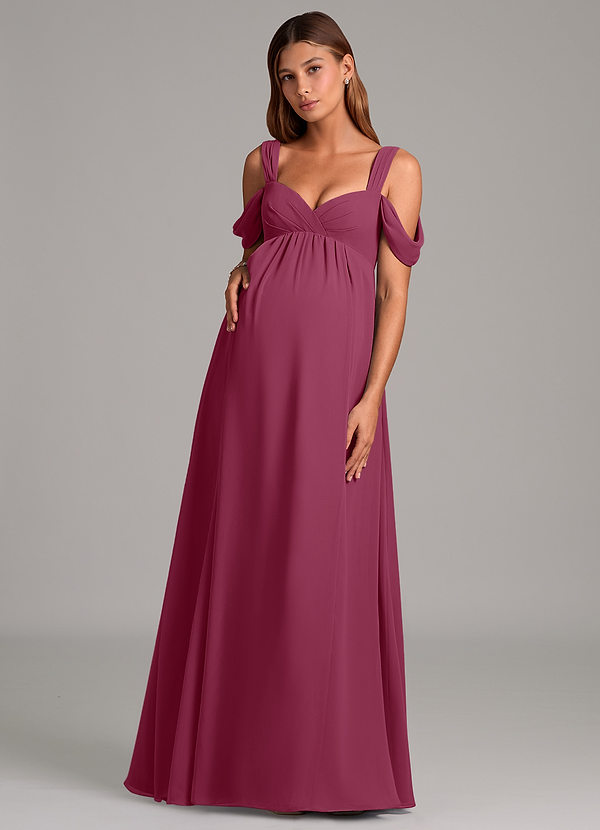 Azazie Rhea Maternity Bridesmaid Dresses A-Line Pleated Chiffon Floor-Length Dress image1