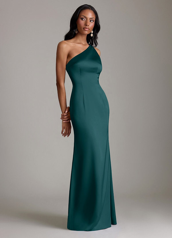 Azazie Voni Abiti da Damigella Abito Sirena in Raso Elasticizzato Monospalla Pino image1