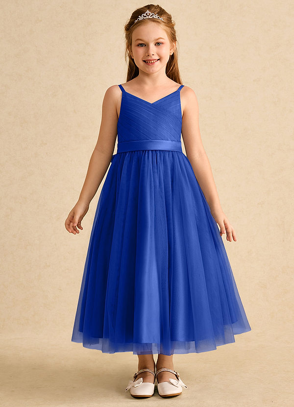 Azazie Patootie Vestidos de Niña de Flores Vestido de Azul Real de Tul de Corte En A con Tirante Espagueti image1