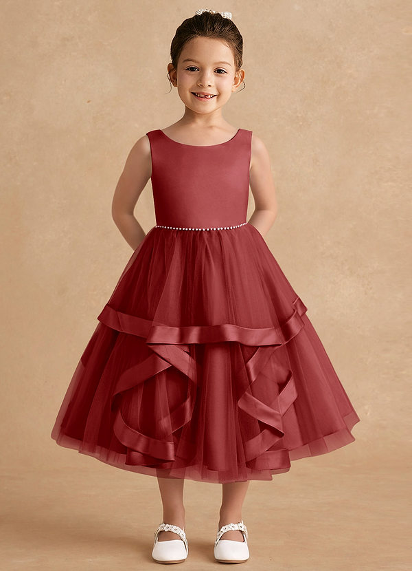 Azazie Posy Flower Girl Dresses Rust A-Line Beaded Tulle Dress image1