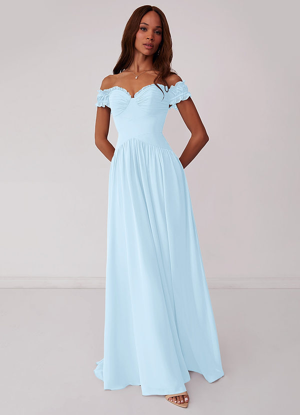Barbie ♥ Azazie Bridesmaid Dresses Sky Blue A-Line Off the Shoulder Chiffon Convertible Dress image1