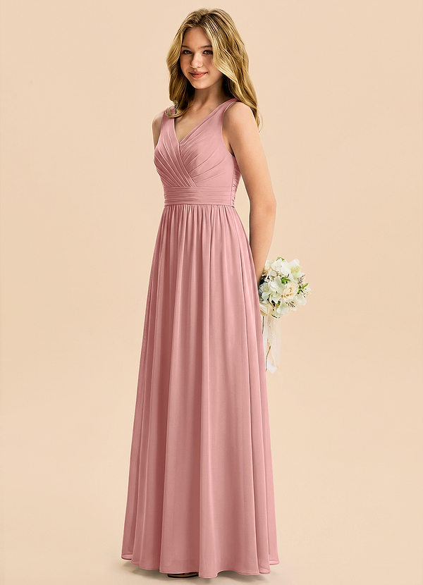 Azazie Kora Junior Dusty Rose A-Line Pleated Chiffon Dress image1